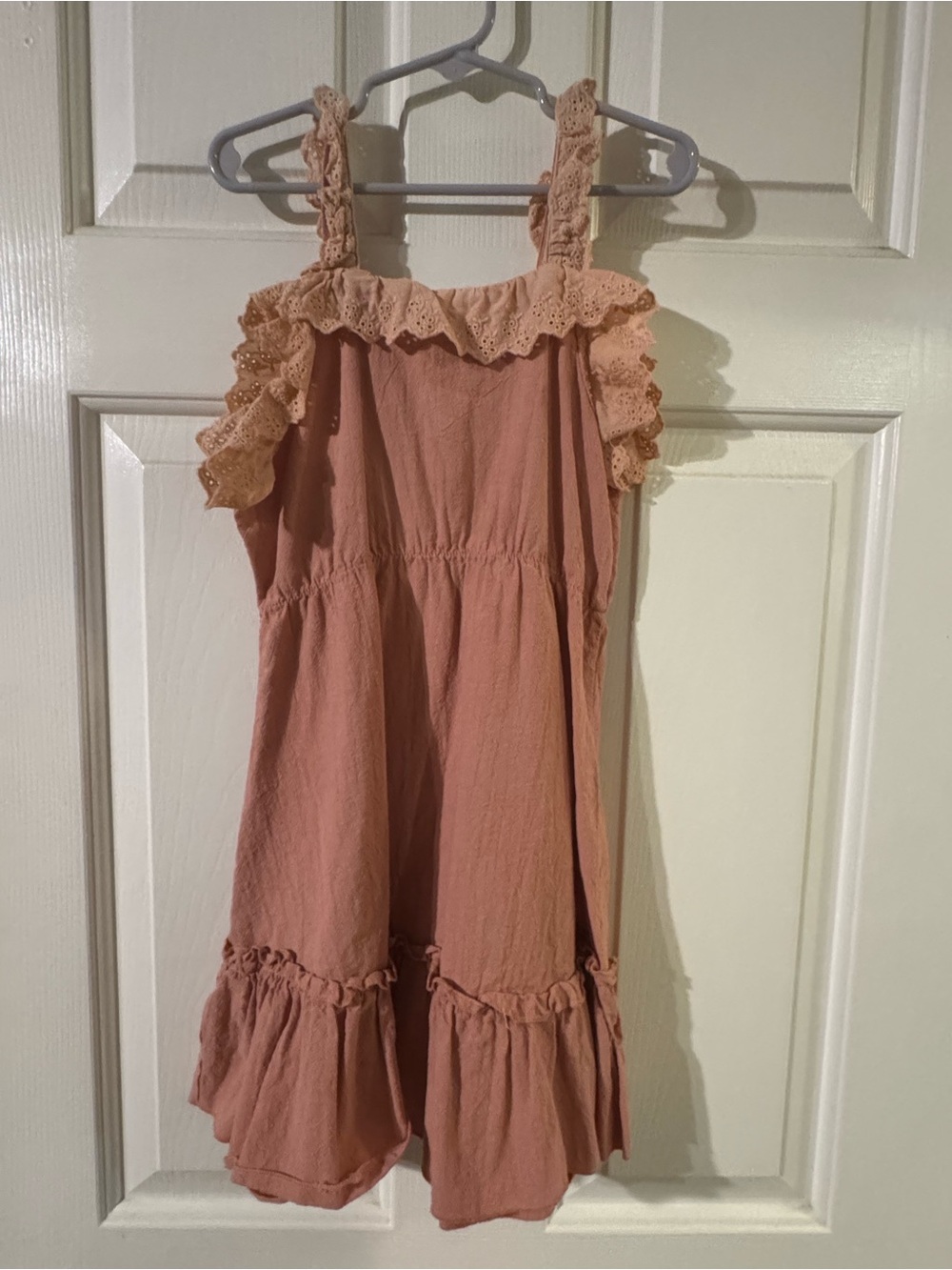SHEIN Peach Ruffle Eyelet-Trim Sundress